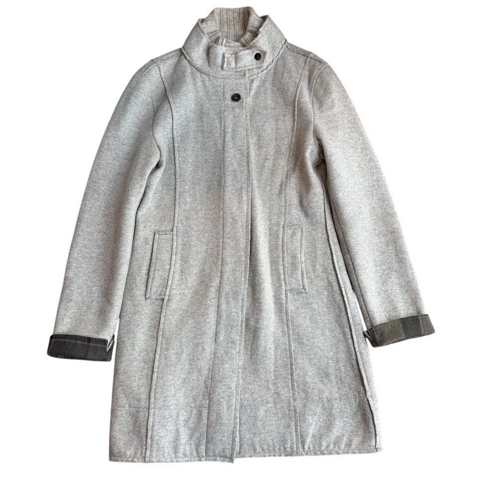 Barbour Women's Size M Millfire Knit Sweater Jacket Gray Tartan Preppy Old Money